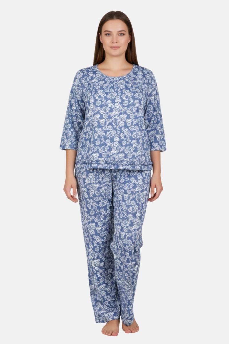 ELLEN TRACY Women Plus Size 2Pcs Floral Print Top And Pyjamas Sleepwear Set, Multicolor - Image 1