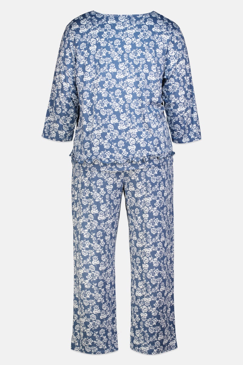 ELLEN TRACY Women Plus Size 2Pcs Floral Print Top And Pyjamas Sleepwear Set, Multicolor - Image 3