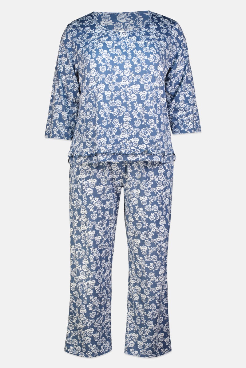 ELLEN TRACY Women Plus Size 2Pcs Floral Print Top And Pyjamas Sleepwear Set, Multicolor - Image 2