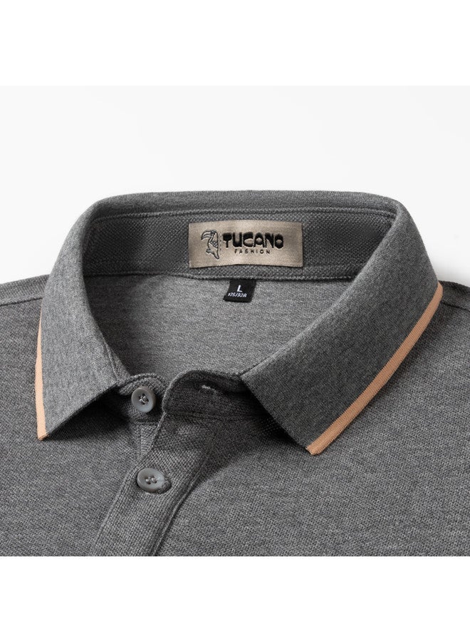 Tucano 7a Antibacterial + 100% Cotton Collar Business Casual Long Sleeve Polo Shirt For Men (spring/autumn Style) - Image 4