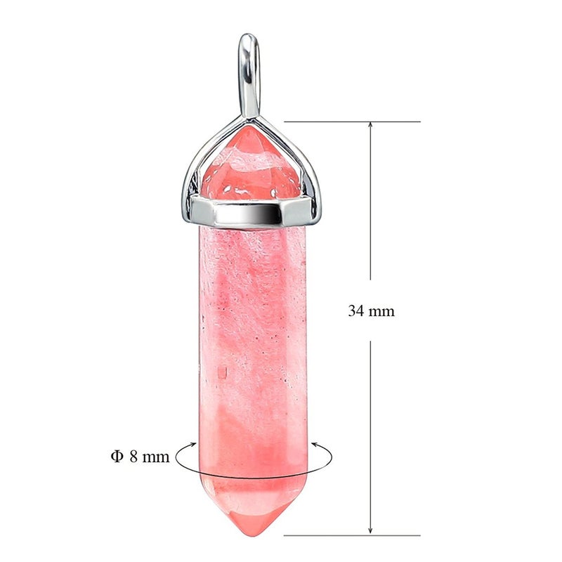 BEADNOVA Cherry Quartz Necklace Gemstone Crystal Necklace for Women Healing Stone pendant Jewelry for Men Pendulum Divination Hexagonal pendant (18 Inches Stainless Steel Chain) - Image 3