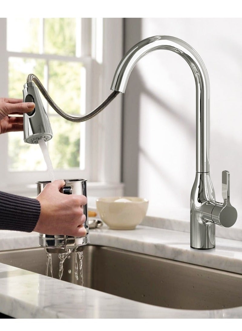 Jomoo 360° Rotating Kitchen Faucet with 2 Sprayer Modes, Water Saving Sink Tap, Chrome - Image 1