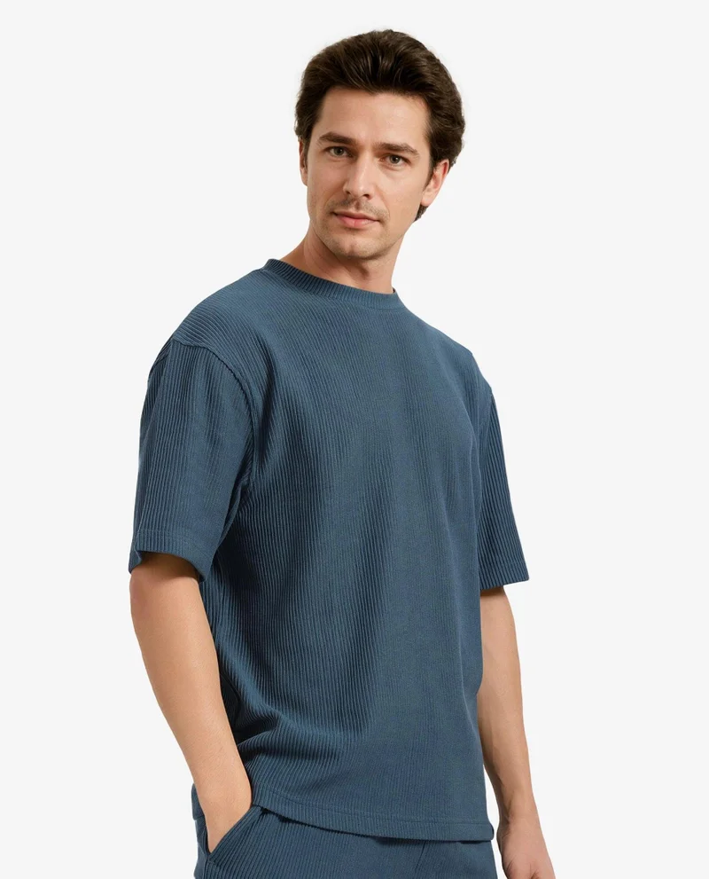 Rare Rabbit Men's Oversized Solid Textured T-Shirt