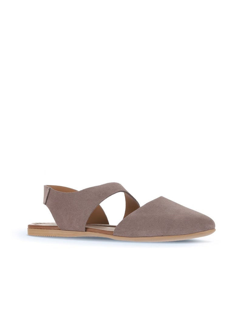 BUENO Women's Taupe Beige Suede Pointed-Toe Flat Sandals – Cut-Out Slingback Design with Nude Sole - Image 2