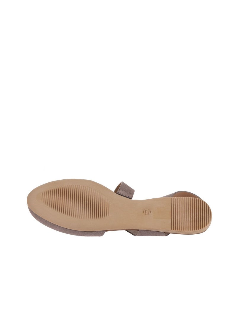 BUENO Women's Taupe Beige Suede Pointed-Toe Flat Sandals – Cut-Out Slingback Design with Nude Sole - Image 5