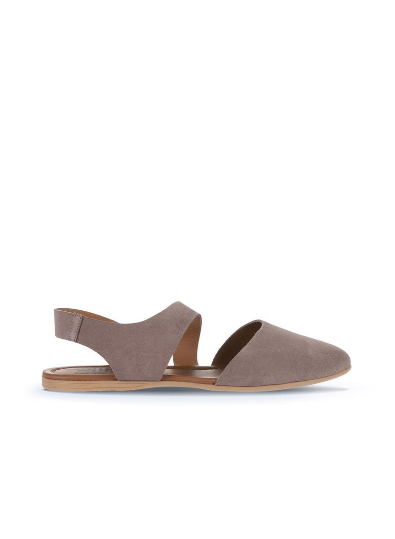 BUENO Women's Taupe Beige Suede Pointed-Toe Flat Sandals – Cut-Out Slingback Design with Nude Sole - Image 1