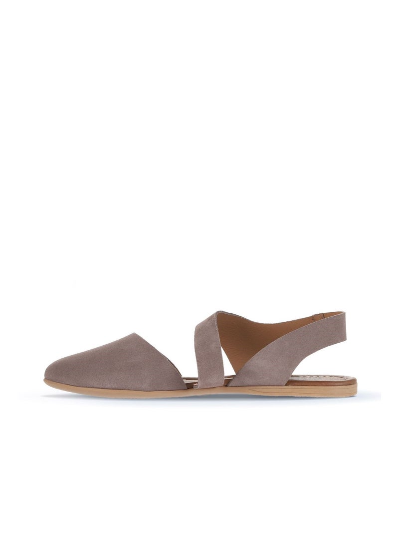 BUENO Women's Taupe Beige Suede Pointed-Toe Flat Sandals – Cut-Out Slingback Design with Nude Sole - Image 3