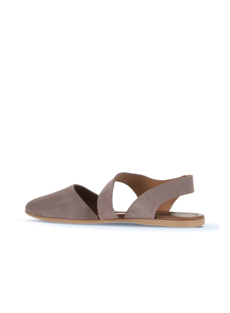 BUENO Women's Taupe Beige Suede Pointed-Toe Flat Sandals – Cut-Out Slingback Design with Nude Sole - Image 4