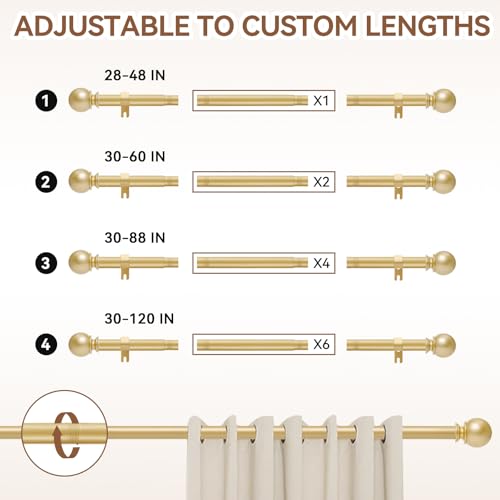 Poskena Gold Curtain Rod for Windows 28 to 48 Inch, 5/8 Inch Diameter Heavy Duty Splicing Adjustable Curtain Rods With Brackets, Easy to Install, Suitable for Bedroom, Patio and Outdoor - Image 5