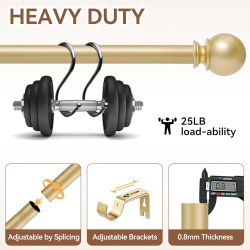 Poskena Gold Curtain Rod for Windows 28 to 48 Inch, 5/8 Inch Diameter Heavy Duty Splicing Adjustable Curtain Rods With Brackets, Easy to Install, Suitable for Bedroom, Patio and Outdoor - Image 3