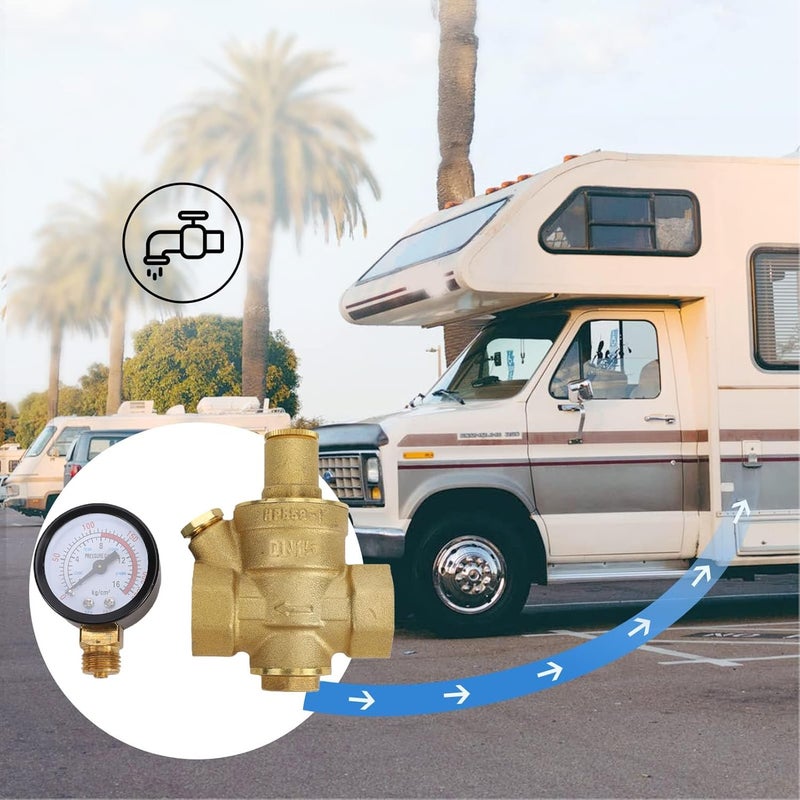 Eujgoov DN15 1/2" Water Pressure Reducing Valve, Light Brass Pressure Control Valve for Factory Pipeline Protection - Image 2