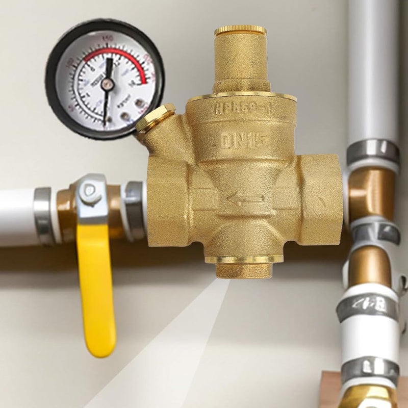Eujgoov DN15 1/2" Water Pressure Reducing Valve, Light Brass Pressure Control Valve for Factory Pipeline Protection - Image 3