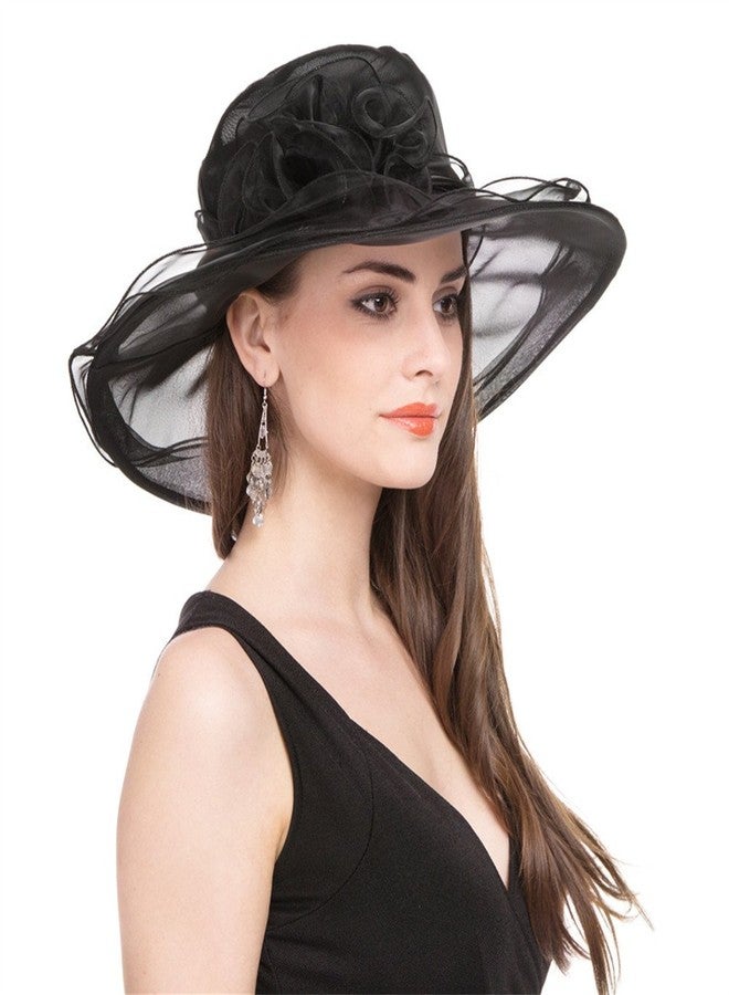 SAFERIN Women's Organza Church Fascinator Bridal Tea Party Wedding Hat, Black, 1 - Image 4