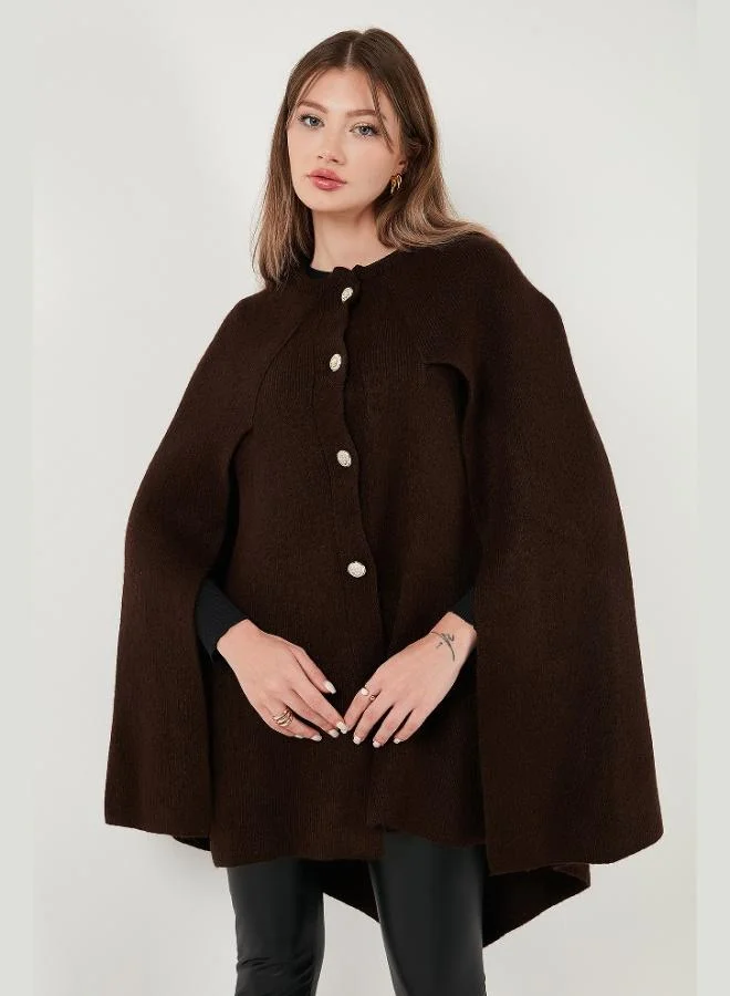 Lela Lela Oversize Fit Crew Neck Cape Poncho with Cufflinks Women's Poncho 4617015