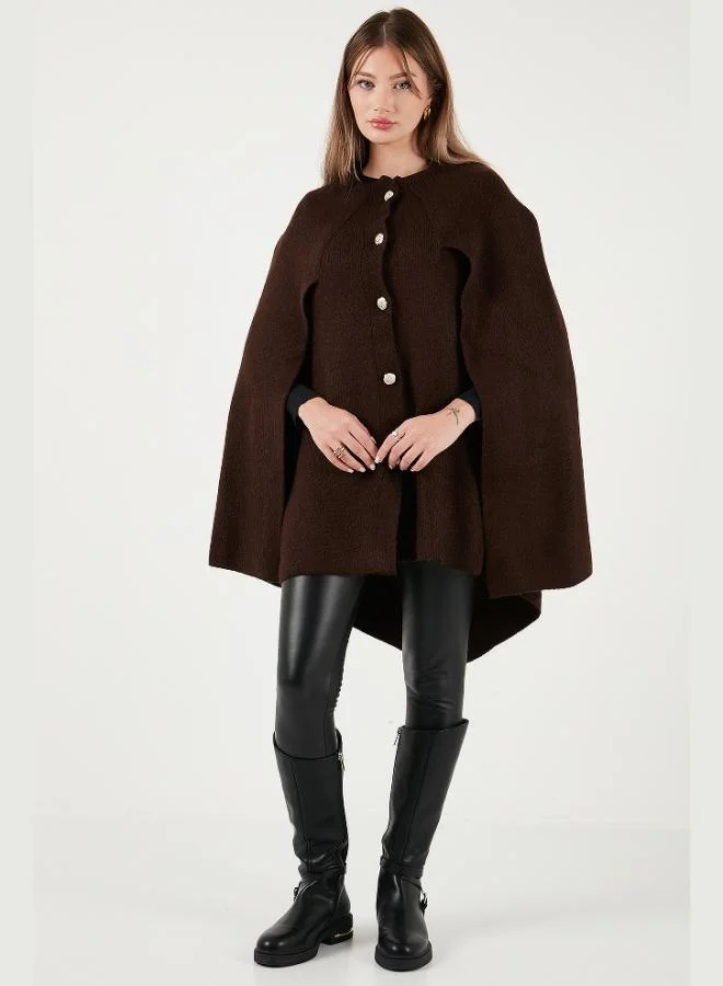 Lela Lela Oversize Fit Crew Neck Cape Poncho with Cufflinks Women's Poncho 4617015