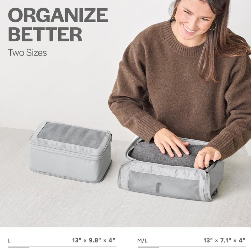 Aerotrunk Compression Packing Cubes for Travel - Luggage Organizer Bags - Double Zipper Packing Cubes for Suitcases (2-Pack, Light Grey) - Image 3