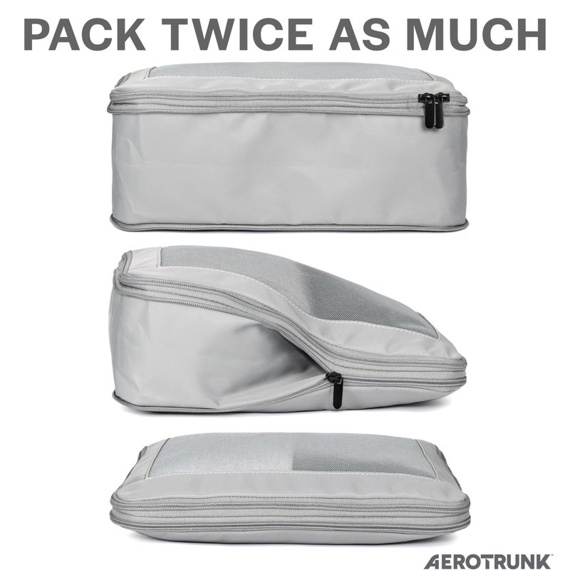 Aerotrunk Compression Packing Cubes for Travel - Luggage Organizer Bags - Double Zipper Packing Cubes for Suitcases (2-Pack, Light Grey) - Image 2