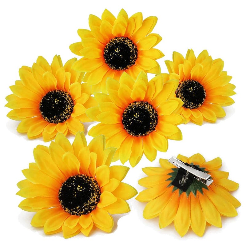 Quupy 6Pcs 39 Lady Girls Sunflower Hair Alligator Clips Hairpin Hair Clamp Hair Styling Accessories for Party Beach Vacation Wedding Bridal Barrettes Yellow