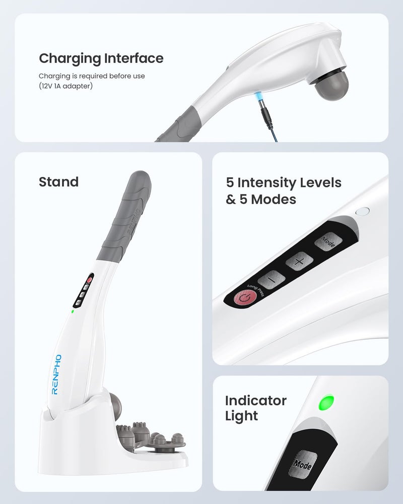 RENPHO Rechargeable Handheld Back Massager, Cordless Electric Neck Massage Tool for Shoulder, Foot, Leg, Calf, Christmas Birthday Gifts for Women and Men - Image 4