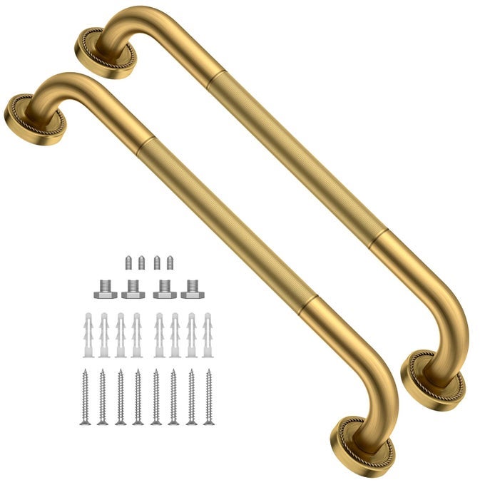 2 PACK 20 INCH ANTI SLIP BRONZE SHOWER GRAB BAR POLISHED GOLD ANTIQUE BRASS BATHROOM GRAB BAR KNURLED BALANCE BARSAFETY HAND RAIL SUPPORT HANDICAP ELDERLY INJURY SENIOR ASSIST BATH HANDLE