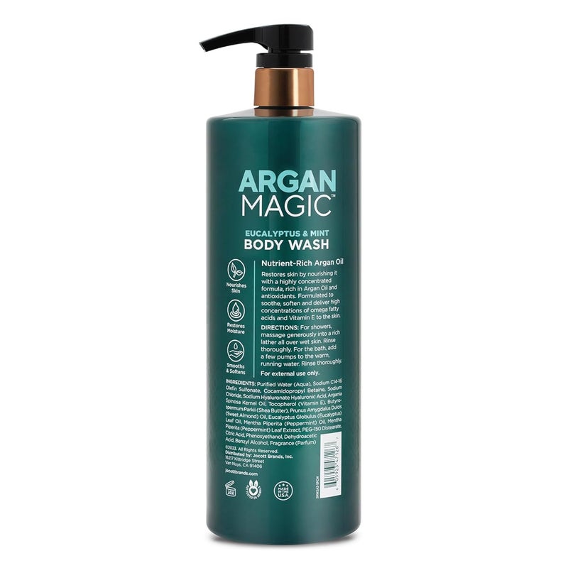 Argan Magic Eucalyptus Mint Body Wash with Argan Oil Cleanses Hydrates Invigorates with Refreshing Eucalyptus Mint Made in USA 32 Fl Oz - Image 2