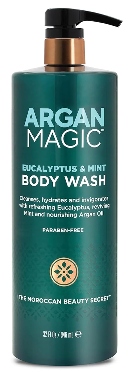 Argan Magic Eucalyptus Mint Body Wash with Argan Oil Cleanses Hydrates Invigorates with Refreshing Eucalyptus Mint Made in USA 32 Fl Oz - Image 1