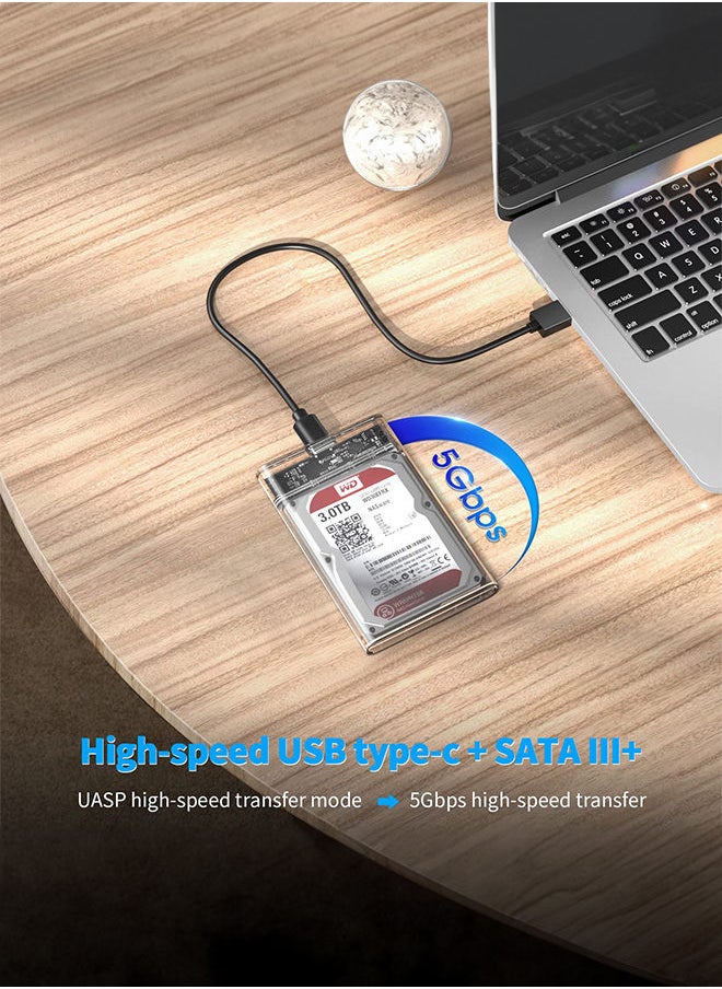 2.5" Hard Drive Enclosure Tool Free, USB C 3.1 Gen 2 to SATA III 6Gbps External Enclosure for 2.5inch 7mm 9.5mm SSD HDD, UASP Supported 2 Cables included