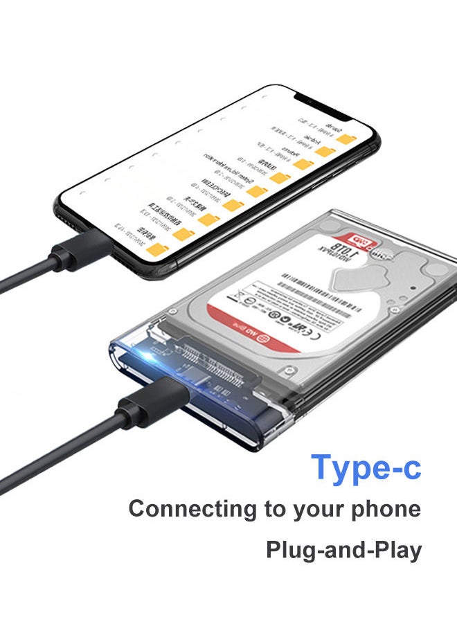 2.5" Hard Drive Enclosure Tool Free, USB C 3.1 Gen 2 to SATA III 6Gbps External Enclosure for 2.5inch 7mm 9.5mm SSD HDD, UASP Supported 2 Cables included