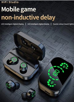 Angmei True Wireless Earbuds, gaming earphone，10mm Drivers with Big Bass, Bluetooth 5.3, 30H Long Playtime, Water-Resistant, 2 Mics for AI Clear Calls, 22 Preset EQs, Customization (Black) Noise Cancelling In-Ear Touch Control LED Display Long Lasting Battery Built-In Mic Wireless Earphone  - Image 1