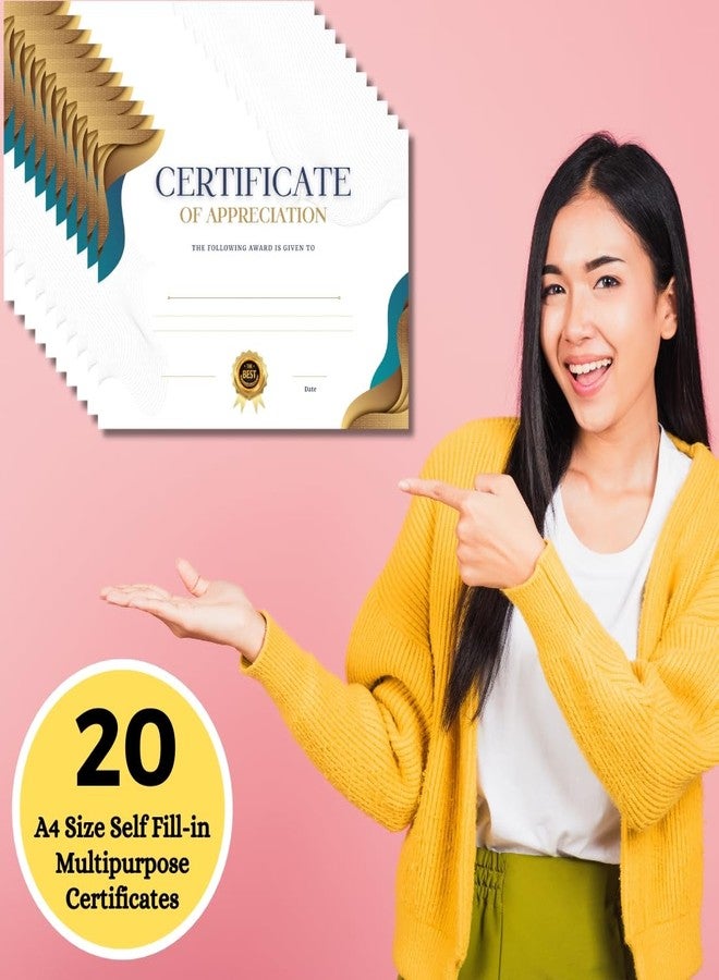 AanyaCentric Pack of 20nos, A4 Size 8.3 x 11.7 Inch Self Fill-in Certificate of Appreciation Pre-Printed on Glossy Photo Paper For Recognition Achievement Completion Award for Student Employee Trainee (254GSM Photo Paper) - Image 2