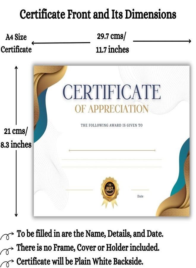 AanyaCentric Pack of 20nos, A4 Size 8.3 x 11.7 Inch Self Fill-in Certificate of Appreciation Pre-Printed on Glossy Photo Paper For Recognition Achievement Completion Award for Student Employee Trainee (254GSM Photo Paper) - Image 3