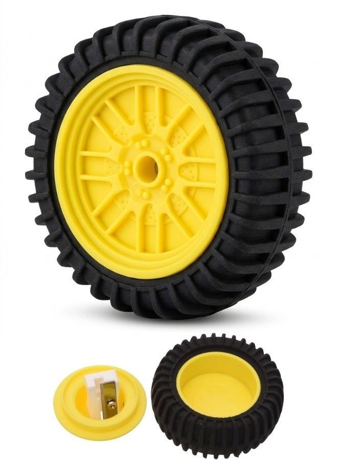 M&G Tire-Shaped 2-in-1 Pencil Sharpener and Eraser APS912A0 Black and Yellow - Image 1