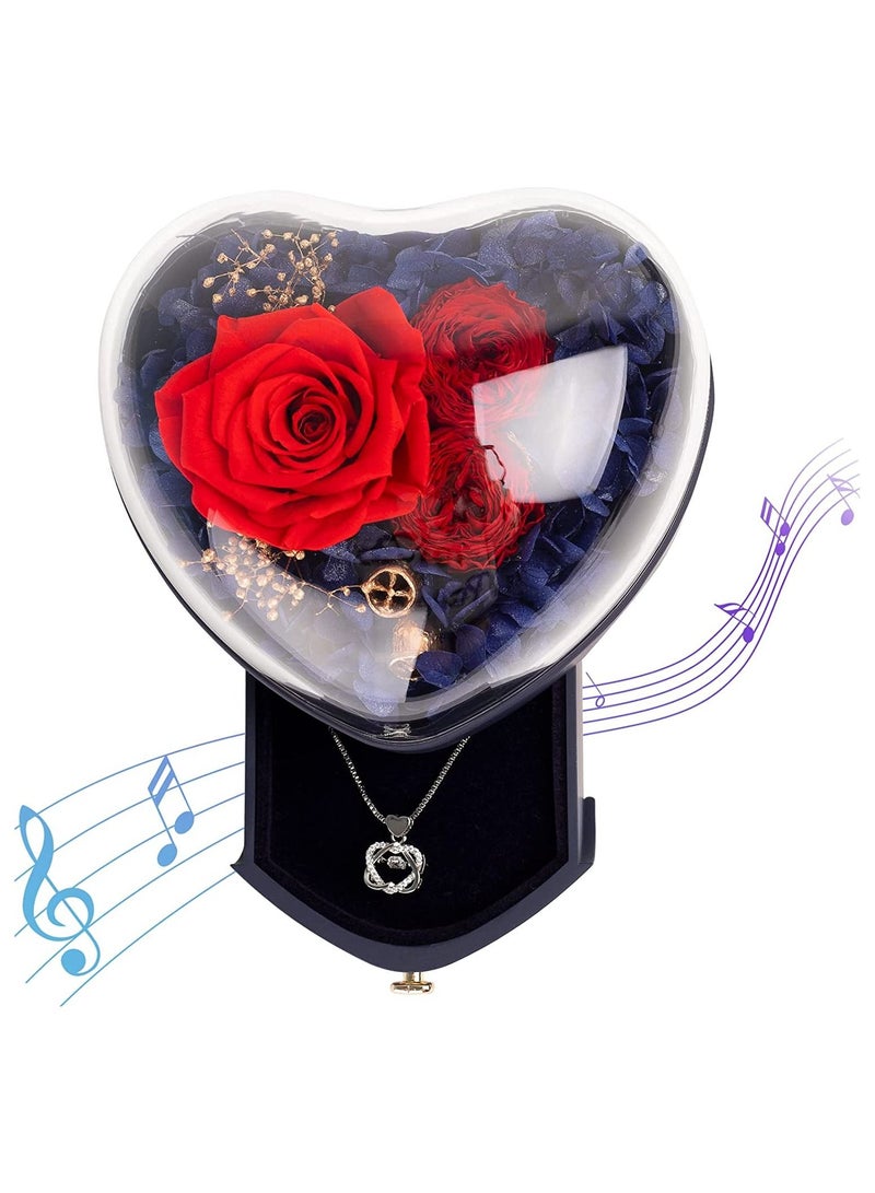 Preserved Real Rose Creative Gift Box Heart-shaped Preserved Flower Box For Mothers Day /Anniversary Birthday Gift （Blue） - Image 2