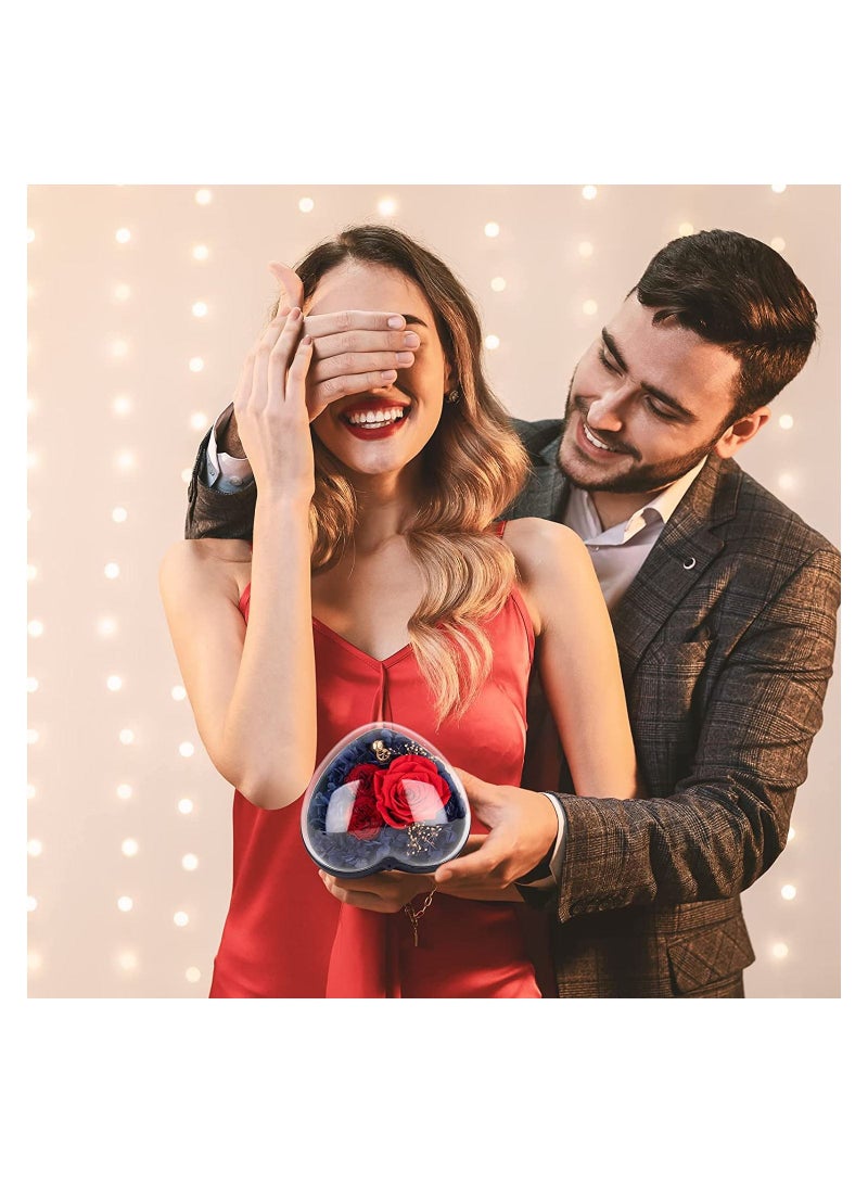 Preserved Real Rose Creative Gift Box Heart-shaped Preserved Flower Box For Mothers Day /Anniversary Birthday Gift （Blue） - Image 5