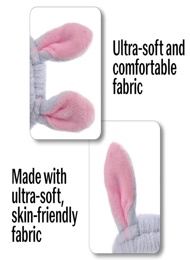 RarePicks Plush Bunny Ear Headband For Women & Girls Soft Elastic Hair Band For Women, Girls, Spa, Makeup, Face Wash, Skincare Routine, Cute Rabbit Ear Design, Beauty (Blue) - Image 3