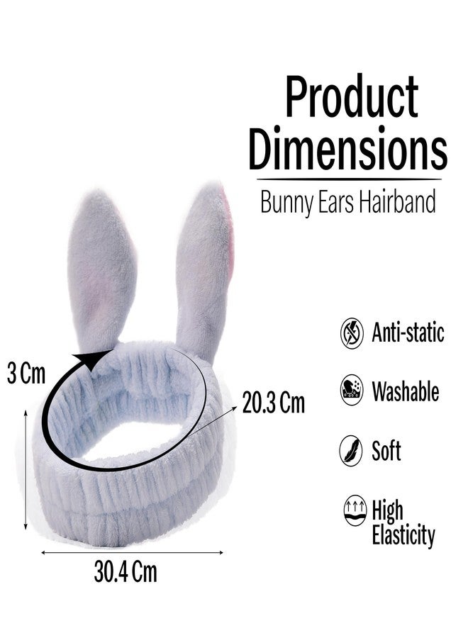 RarePicks Plush Bunny Ear Headband For Women & Girls Soft Elastic Hair Band For Women, Girls, Spa, Makeup, Face Wash, Skincare Routine, Cute Rabbit Ear Design, Beauty (Blue) - Image 2