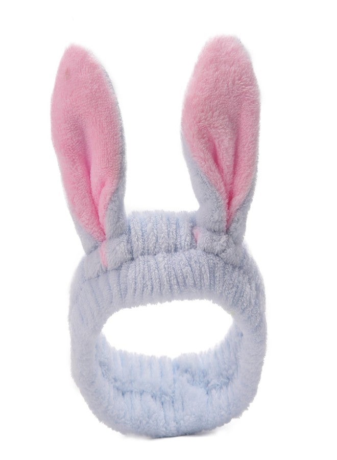 RarePicks Plush Bunny Ear Headband For Women & Girls Soft Elastic Hair Band For Women, Girls, Spa, Makeup, Face Wash, Skincare Routine, Cute Rabbit Ear Design, Beauty (Blue) - Image 1