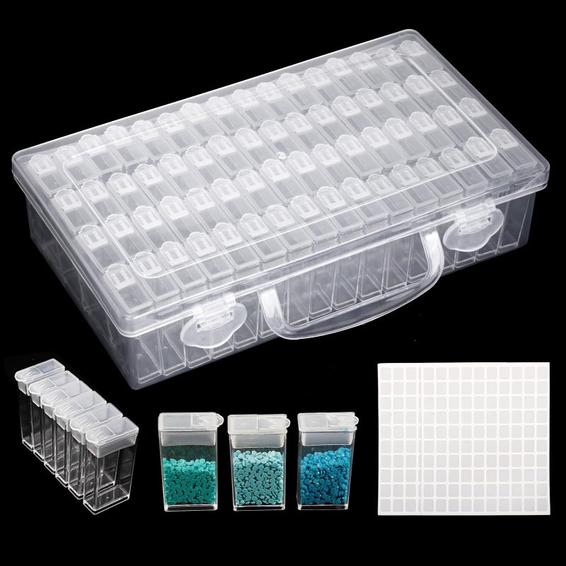 SGHUO 64 Grid Diamond Painting Storage Containers Diamond Art Accessories Tool Box Craft Storage with Adjustable Dividers for Beads, Art DIY, Crafts, Jewelry, Plastic Organizer with Label Stickers - Image 1
