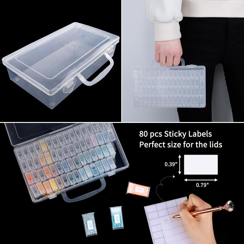SGHUO 64 Grid Diamond Painting Storage Containers Diamond Art Accessories Tool Box Craft Storage with Adjustable Dividers for Beads, Art DIY, Crafts, Jewelry, Plastic Organizer with Label Stickers - Image 4
