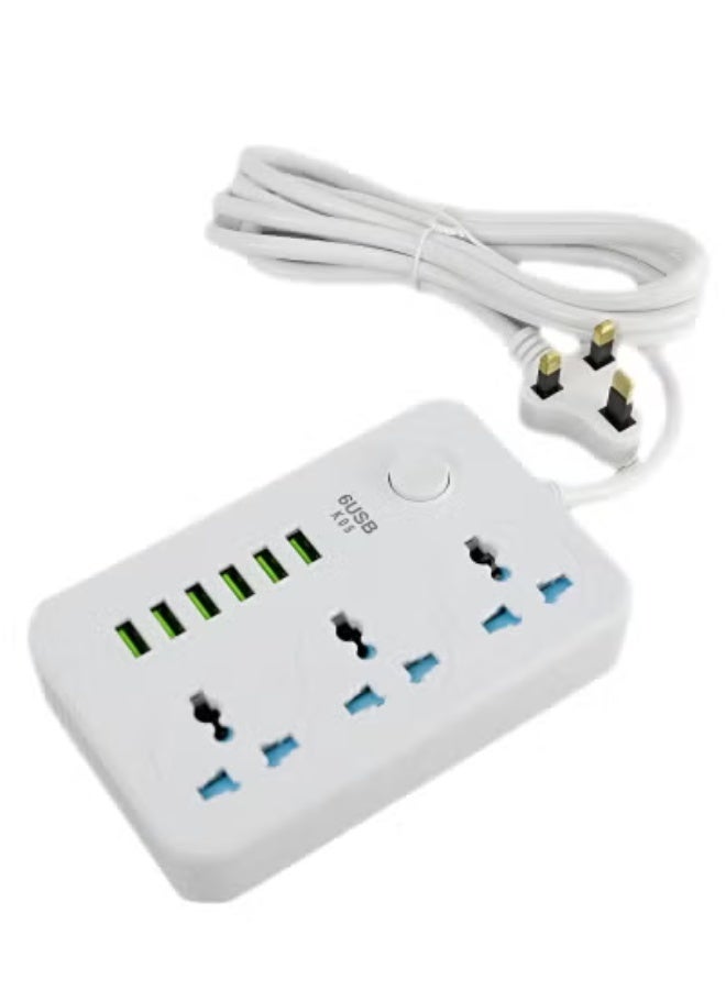 JAJEEK Power Strip Extension Cord with 3 AC Outlets & 6 USB Ports – Universal Charging Station with 2M Heavy-Duty Extension Cable | Multi-Port Socket with Overload Protection | Ideal for Smartphones, Laptops, Tablets & Home Appliances | Perfect for Home, Office & Travel - Image 2