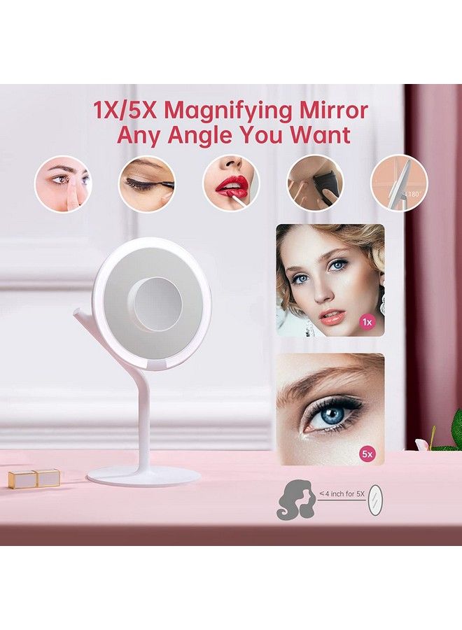 AMIRO مرآة مكياج مضيئة قابلة لإعادة الشحن 8 بوصة مرآة تجميل محمولة مع ضوء 5 مستويات سطوع تحكم باللمس وظيفة الذاكرة دوران 180° مرآة جيب مكبرة 5X - Image 4