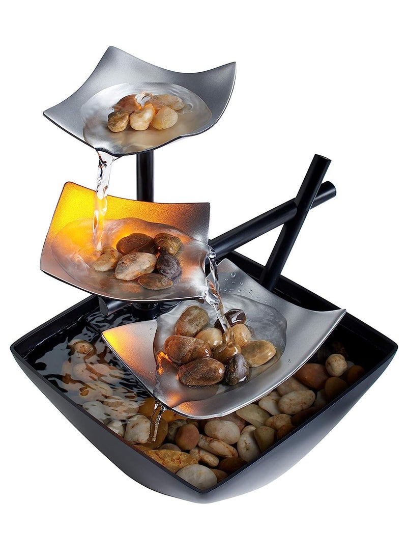 GUDOO Tabletop Water Fountain Home Decor Soothing Sound Machine Automatic Pump Deep Basin and Natural River Rocks Indoor Zen Relaxation for Office Living Room or Bedroom 8.25” Tall  - Image 1