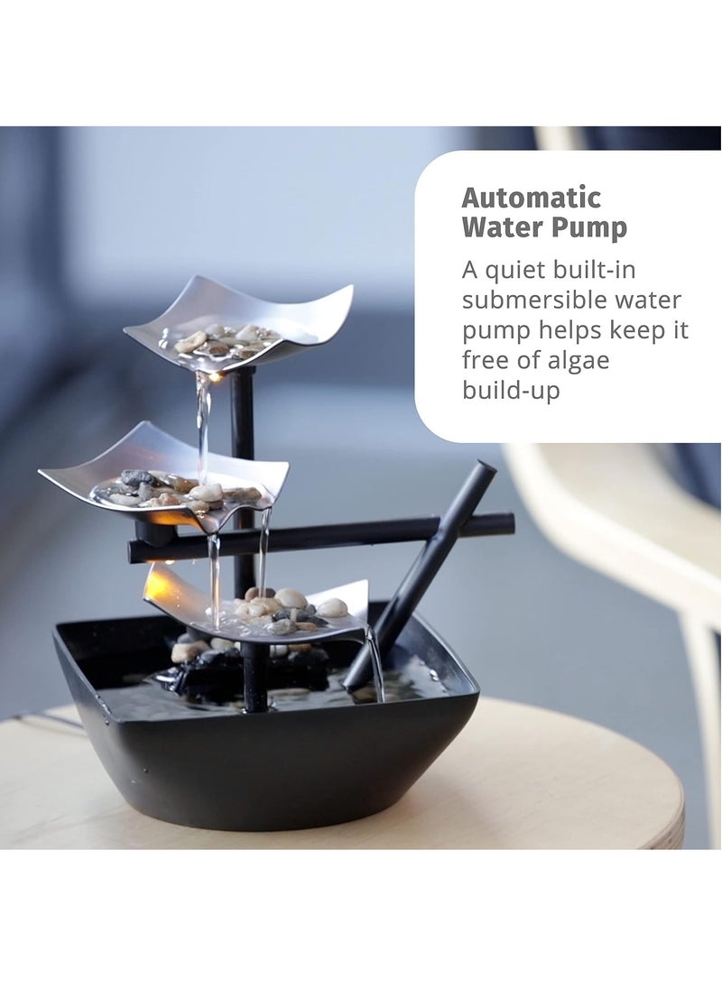 GUDOO Tabletop Water Fountain Home Decor Soothing Sound Machine Automatic Pump Deep Basin and Natural River Rocks Indoor Zen Relaxation for Office Living Room or Bedroom 8.25” Tall  - Image 3