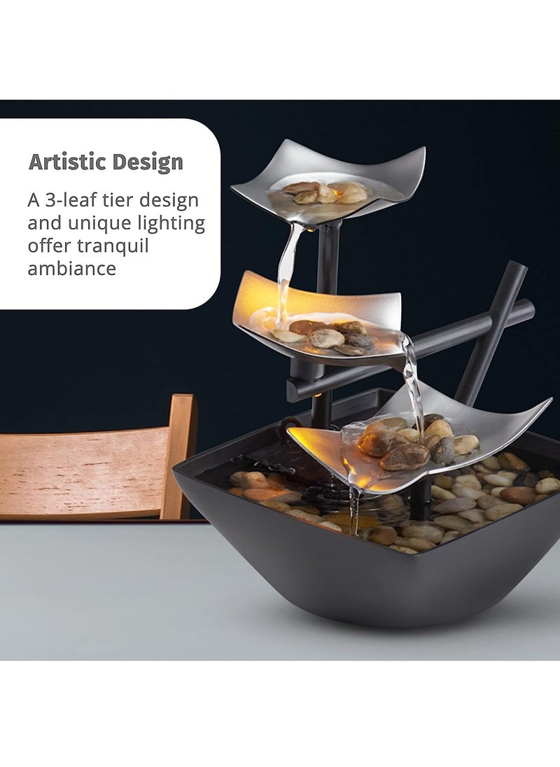 GUDOO Tabletop Water Fountain Home Decor Soothing Sound Machine Automatic Pump Deep Basin and Natural River Rocks Indoor Zen Relaxation for Office Living Room or Bedroom 8.25” Tall  - Image 2