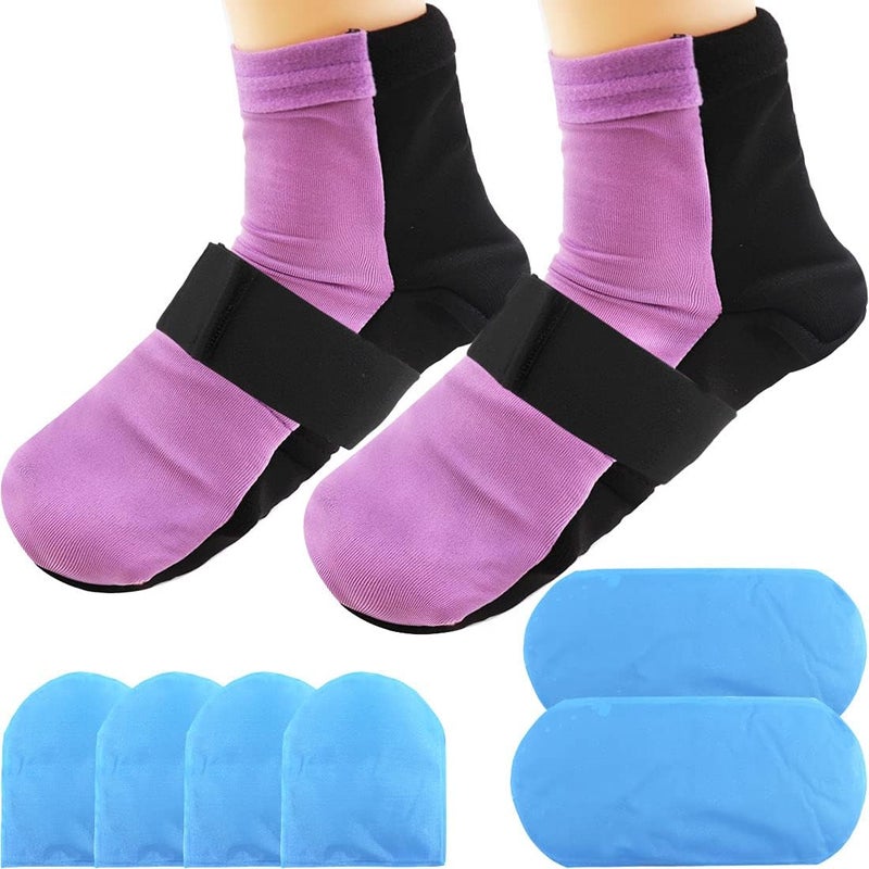 Reusable Cold Therapy Socks, Gel Ice Pack for Feet Heels Injuries Swelling, Hot and Cold Therapy Socks for Plantar Fasciitis Neuropathy Chemotherapy Pain Relief for Foot Ankle (Purple)