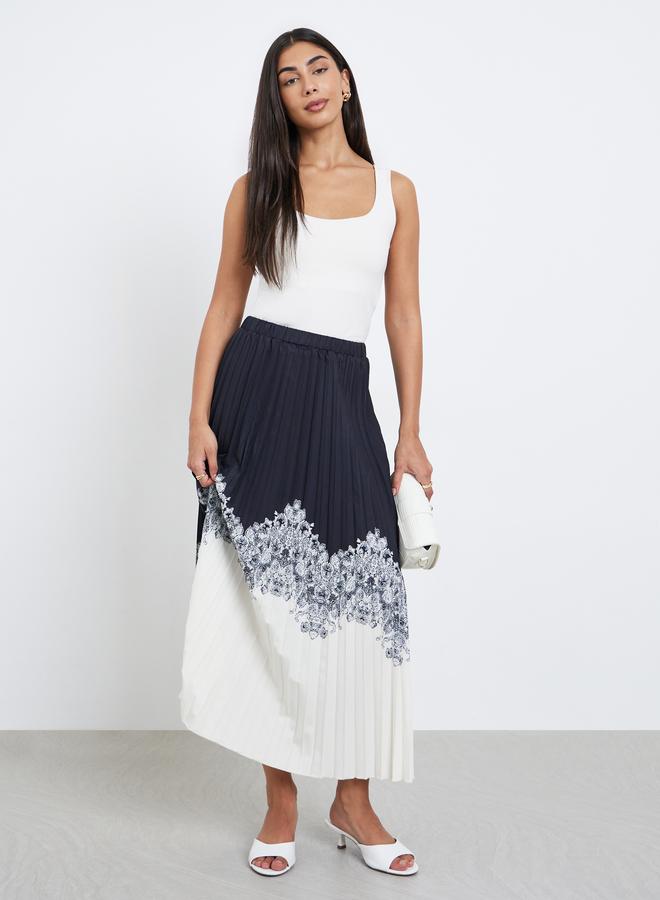 Styli Color Block Pleated A-Line Maxi Skirt - Image 1
