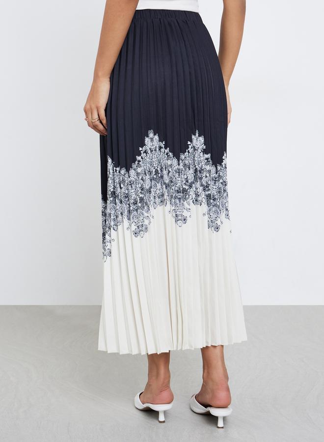 Styli Color Block Pleated A-Line Maxi Skirt - Image 4