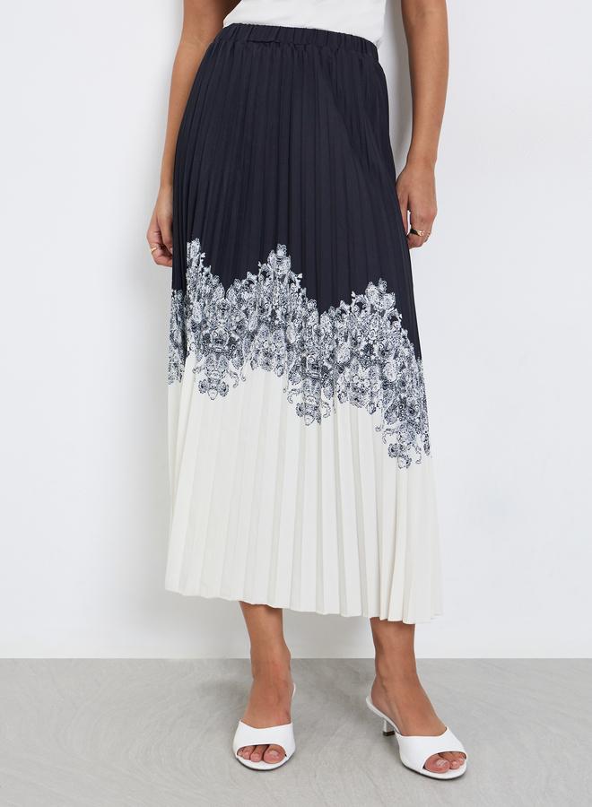 Styli Color Block Pleated A-Line Maxi Skirt - Image 2