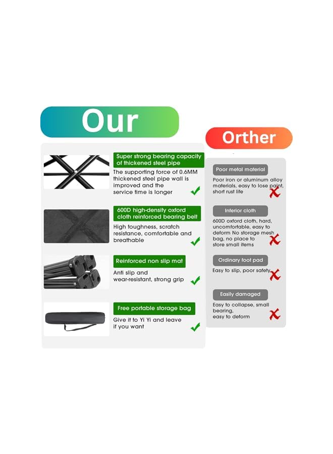 PROMASS كرسي شاطئ قابل للطي متعدد الأغراض، كرسي تخييم خارجي خفيف الوزن قابل للطي، يدعم وزن 110 كجم مع حقيبة حمل، كرسي تخييم خفيف للغاية، للسفر والنزهات (أسود 1 حزمة) - Image 4