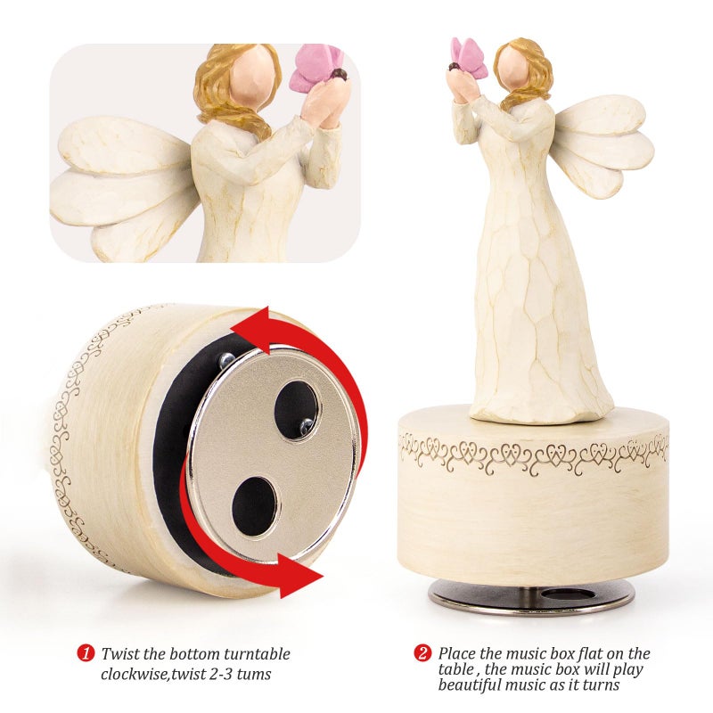 YT3 Studio Angel Music Box, Sculpted Hand-Painted Musical Figure Gifts Butterfly Music Box Guardian Angel Figurine for Daughter Women Birthday Anniversary, Play You are My Sunshine - Image 3